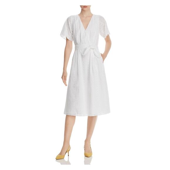 JOIE Womens White Short Sleeve V Neck Midi Shirt Dress Size: 4